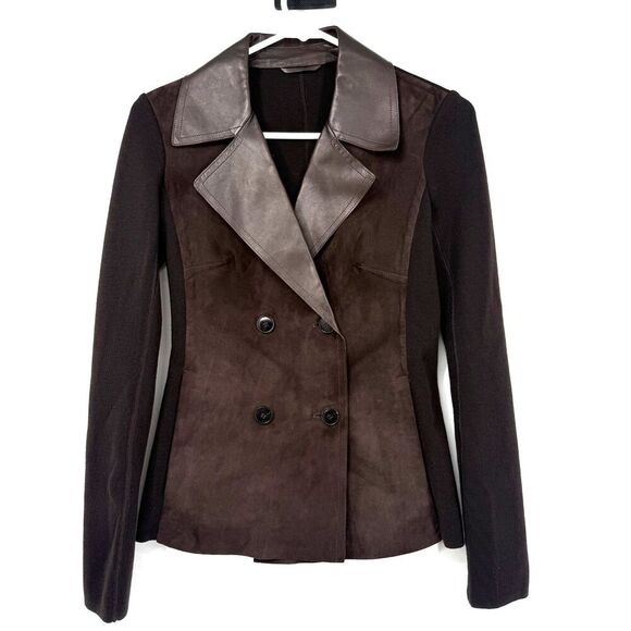 Max Mara Jackets & Blazers - MAX MARA Double Breasted Blazer Suede Goatskin Leather Chocolate Brown Size 4